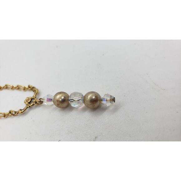 Vintage Gold Tone Chain Necklace Faux Pearl Aurora Borealis Crystal Beads LONG - Picture 7 of 15